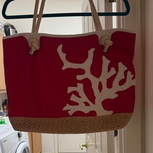 Talbots Red Tote with White Coral Design
